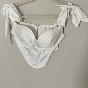 Chic White Bow Strap Corset Top